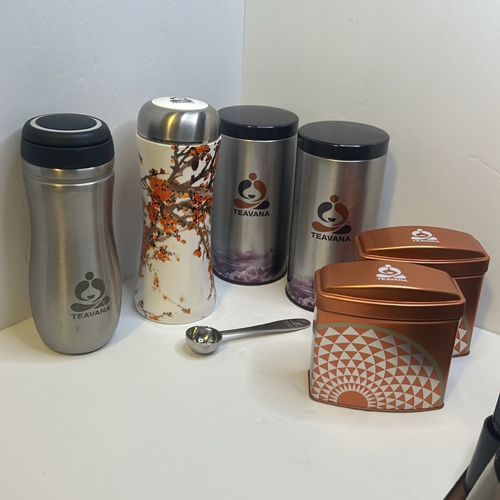 Teavana Tins, Travel Mugs, Scoop